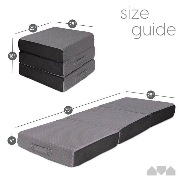 6 Inch Tri-Folding Memory Foam Mattress – Single Size, Gray